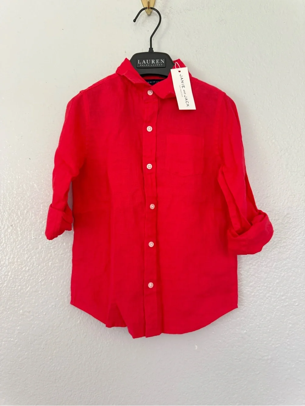 New Janie and Jack Toddler Summer Linen Button Down Shirt Size: 5